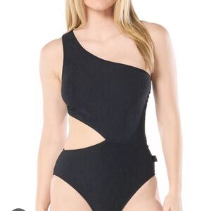 MICHAEL Michael Kors Women's One-Shoulder Side-Cutout Swimsuit black
